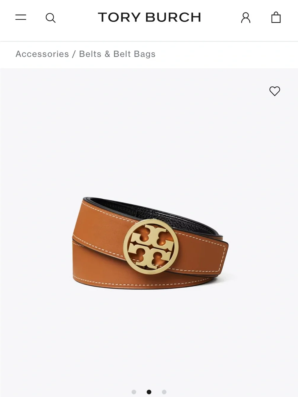 Tory Burch 1” Reversible Black /Brown Leather Belt with Gold Logo Disc